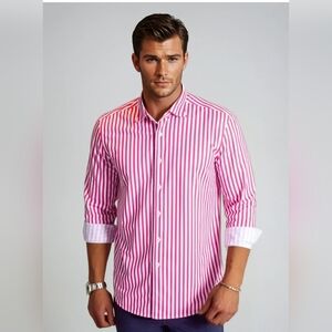 Buki - NWT Men's Long Sleeve Button Down Shirt Jazzy Red Striped Shirt Men's M